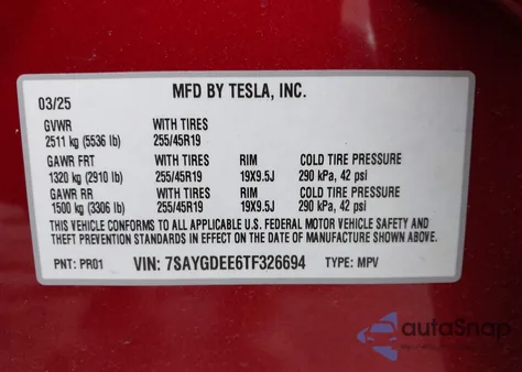 2026 Tesla Model Y Long Range Dual Motor All-Wheel Drive/Long Range Launch Series from USA, damaged, VIN 7SAYGDEE6TF326694